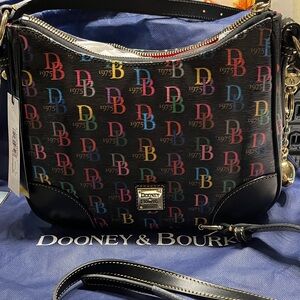 NWT Dooney & Bourke Black Multicolor Logo Shoulder/Crossbody Bag